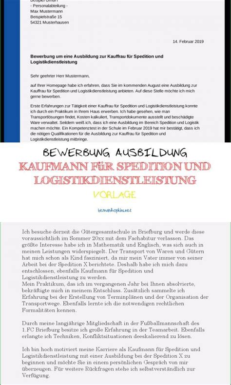 Fabelhaft Bewerbung Ausbildung Kaufmann F R Spedition Und