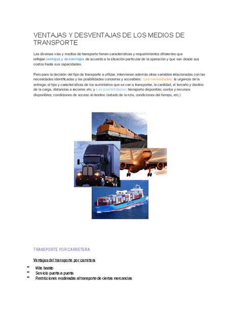 Doc Ventajas Y Desventajas De Los Medios De Transporte