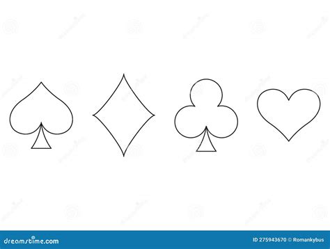 Playing Card Suit Outline Symbol Set Four Shapes Of Hearts Spades