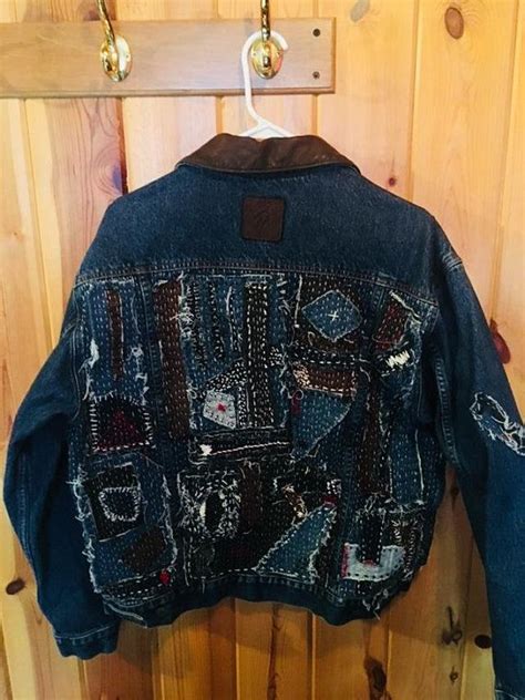 Mens Sashiko Boro Inspired Hand Stitched Denim Jean Jacket Unique