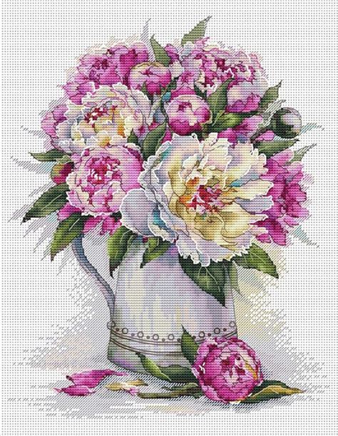 Peony Cross Stitch Pattern Pdf Instant Download Flower Cross Etsy