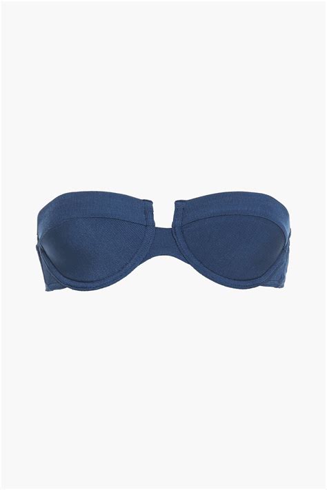 Zimmermann Zimmermann Separates Sculpt Ribbed Underwired Bandeau Bikini Top Blue Editorialist