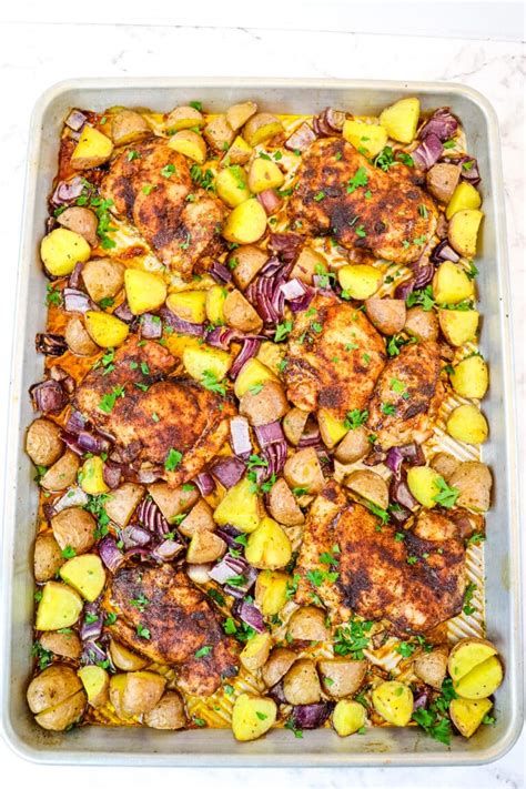 Easy Sheet Pan Chicken Thighs And Potatoes Delightful E Made