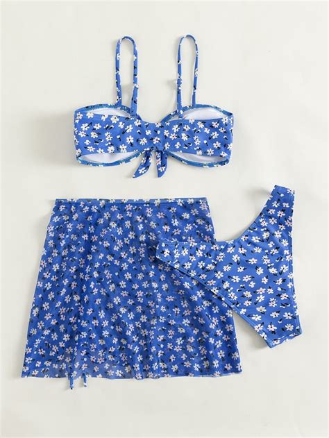 SHEIN Swim Mod Set Van Chique Gebloemde Knoopsluiting Aan De Voorkant Chique Bikini En
