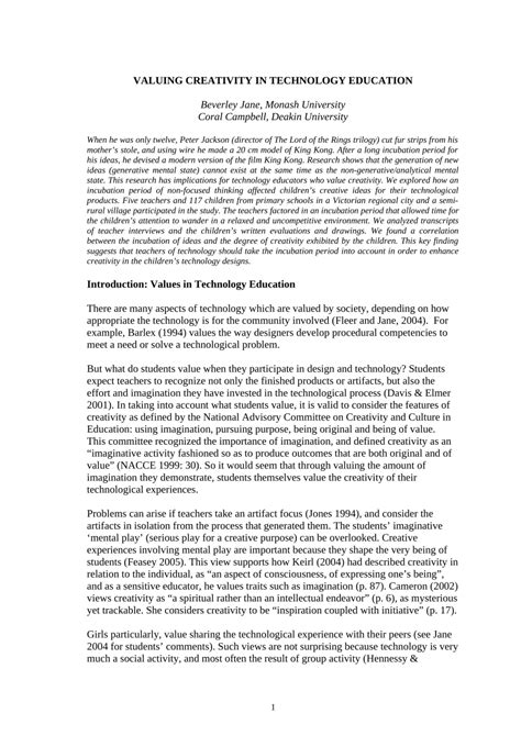 (PDF) Valuing Creativity in Technology Education