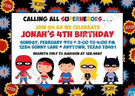 Custom Printed Superhero Birthday Invitations 100 Each With Etsy
