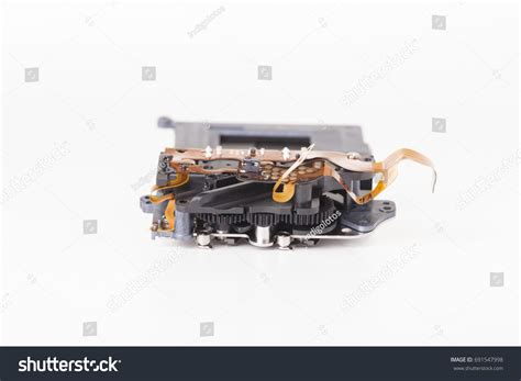 shutter mechanism photographic camera closeup isolated stock photo