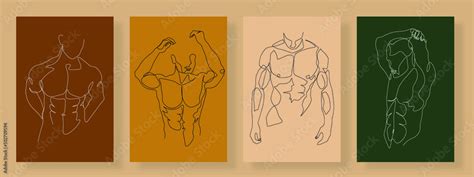 Continuous Line Male Figure Naked Strong Muscular Healthy Vector Illustration Hand Drawn Design