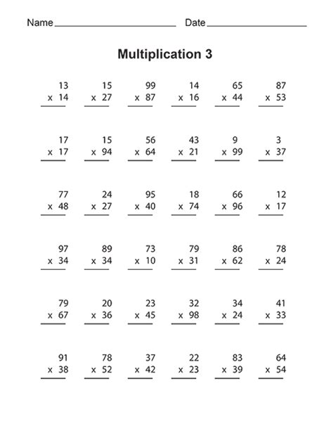 Free Printable Multiplication Worksheets