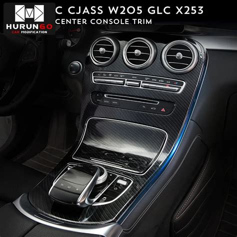 Center Console Panel Decoration Cover Trim Carbon Fiber Color 2pcs For Mercedes Benz C Class