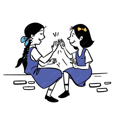 Premium Vector | School girls playing childhood memories art childhood
