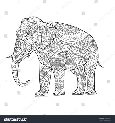 Coloring Adults Antistress Elephant Indian Style Stock Vector Royalty Free 468928853