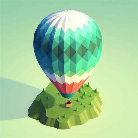 Premium Ai Image A Low Poly Hot Air Balloon With A Green Triangle Pattern