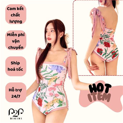 Đồ bơi Nữ một mảnh cột dây bản to hoạ tiết hoa P P BIKINI P P Bikini Thương hiệu đồ bơi