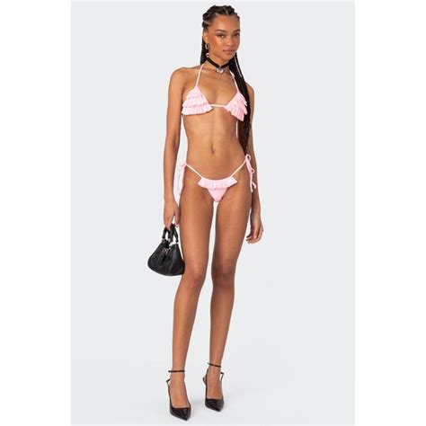 Edikted Joelle Ruffled String Bikini Bottom Light Pink XL Flip App