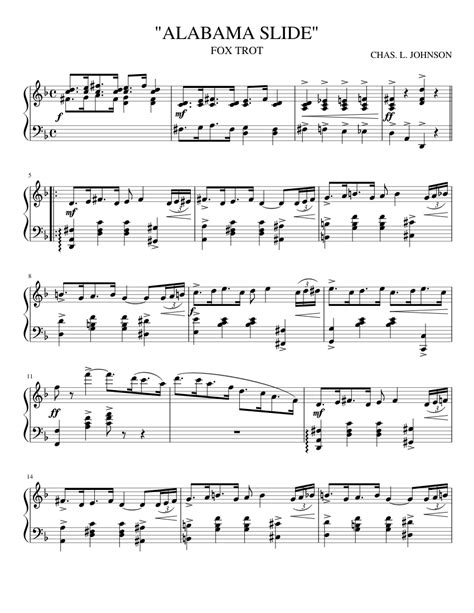 Alabama Slide 1915 Sheet Music For Piano Solo