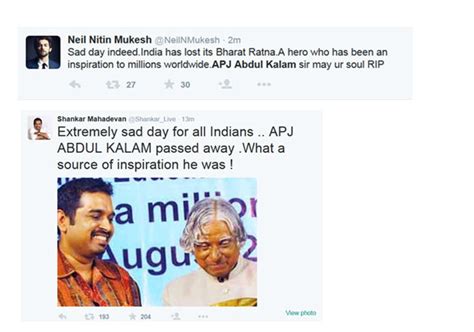 president dr kalam passes  bollywood expresses grief