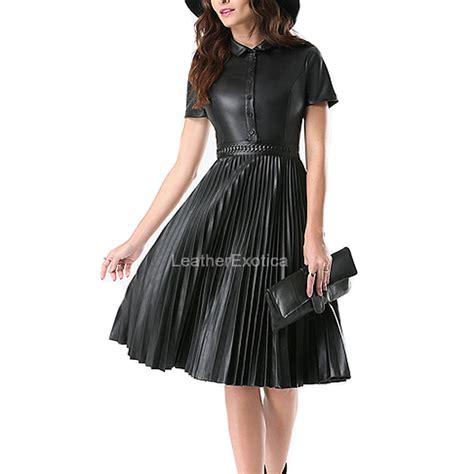 Accordion Pleats Leather Dress For Women – Leatherexotica