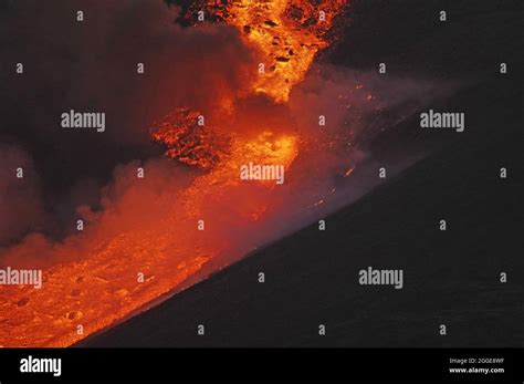 Lava ignites fire, smoke, steam, Fagradalsfjall, Reykjanes, Grindavik ...