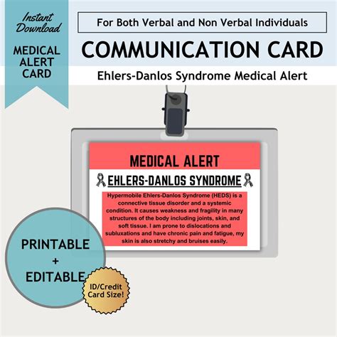 Ehlers Danlos Syndrome Communication Card Medical Alert Non Etsy