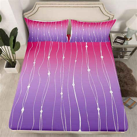 Yst Purple And Hot Pink Twin Fitted Sheet Wave Stripe And Dots Sheets
