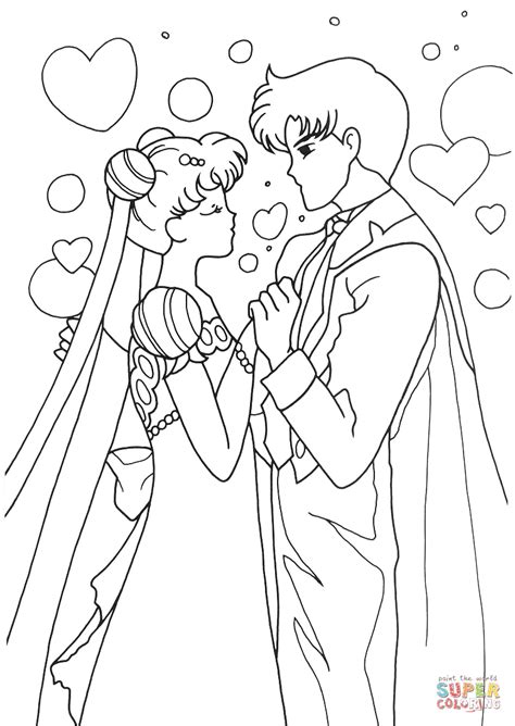 Ausmalbild Usagi And Mamoru Sind Verliebt Ausmalbilder Kostenlos Zum