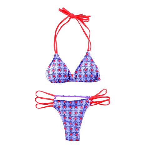 Sexy Women Bikini Set 2018 New Floral Print Bandage Push Up Padded