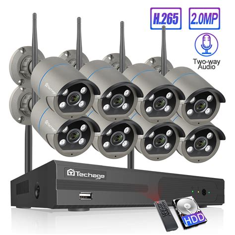 Techage 8CH 1080P Wireless Camera NVR System 4 Array LED 2MP Wifi 2 Way