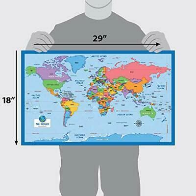 2 Pack - World Map for Kids + Solar System Poster () 18" x 29 ...