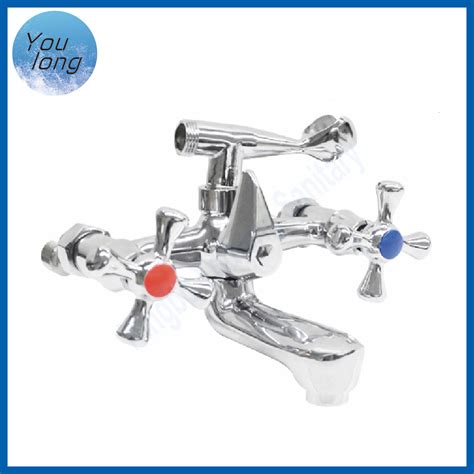 Zinc Bathroom Faucet Hot And Cold Wall Mounted Bath Mixer Double Handle Bathtub Bath Faucet