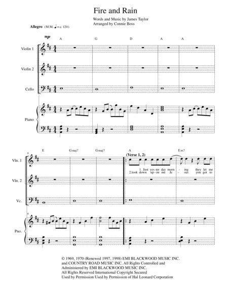 Fire And Rain Arr Connie Boss By James Taylor Sheet Music For