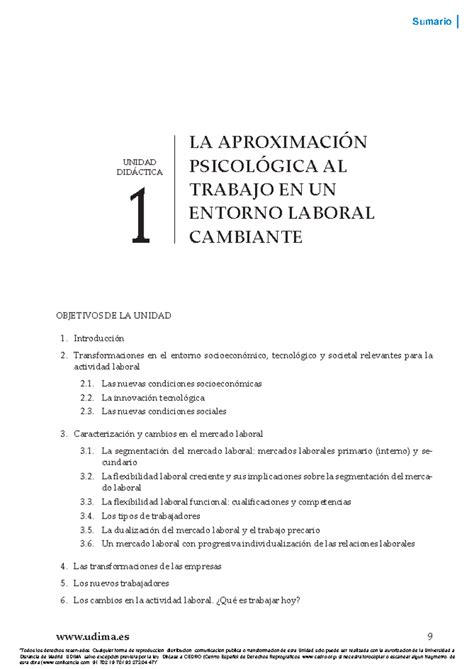 Unidad 1 ipsicotrab c udima 9 OBJETIVOS DE LA UNIDAD 1 Introducción