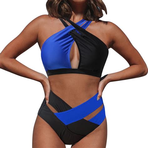 MSJUHEG Tie Back Bathing Suit Knot Front Spaghetti Straps High Waisted Bikini Sets For Women