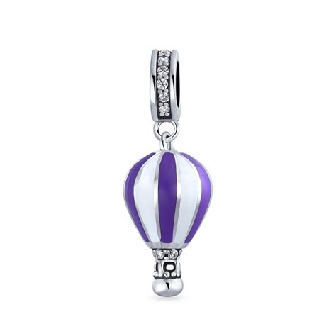 Purple Crystal Hot Air Balloon Dangle Charm Bead Sterling Silver