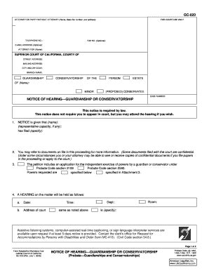 Fillable Online Alpine Courts Ca Gc Notice Of Hearing Guardianship