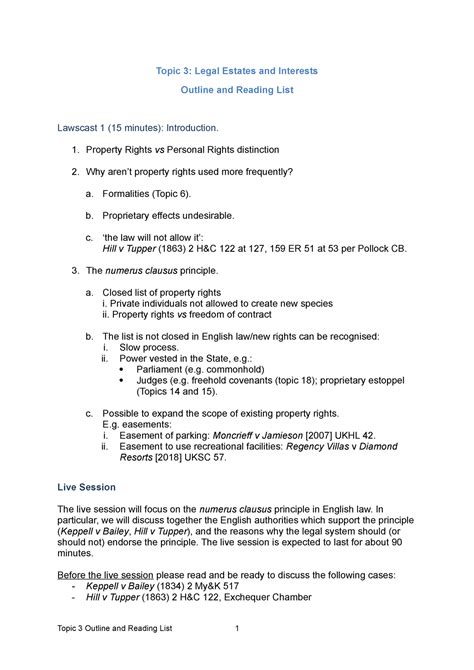 Topic 3 Rights And Intrests In Land Topic 3 Legal Estates And