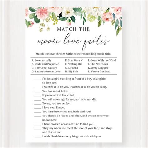 Wedding Movie Quotes Bridal Shower Game Template Minimalist Etsy