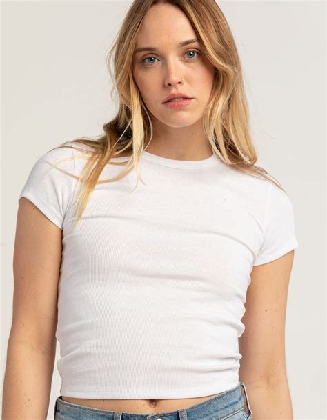 TILLYS Womens Crew Tee WHITE Tillys Cropped White Tee Top