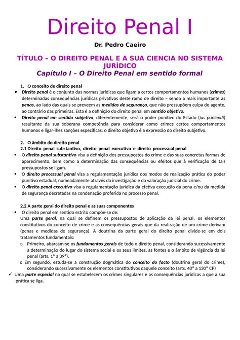 Sebenta De Direito Penal I Direito Penal I Dr Pedro Caeiro T Tulo