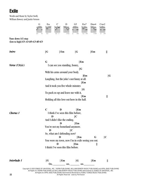 Exile Feat Bon Iver By Taylor Swift Sheet Music For Guitar Chords