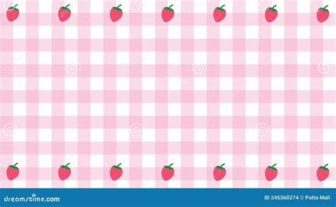 Cute Pink Gingham With Strawberry Checkered Tartan Pattern Background