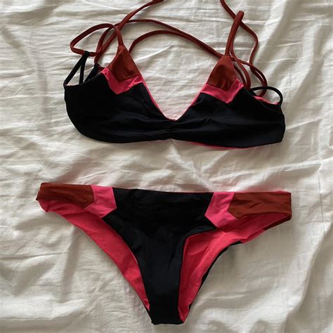 Solid And Striped Bikini Set Depop