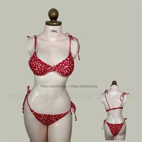 Red Floral Two Piece Bikini Women S Fashion Swimwear Bikinis Swimsuits On Carousell