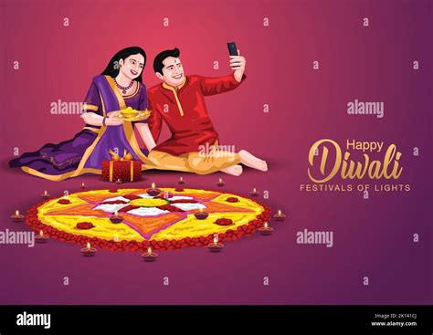 La Familia India Celebra El Fondo Del Festival Diwali Con Rangoli Y