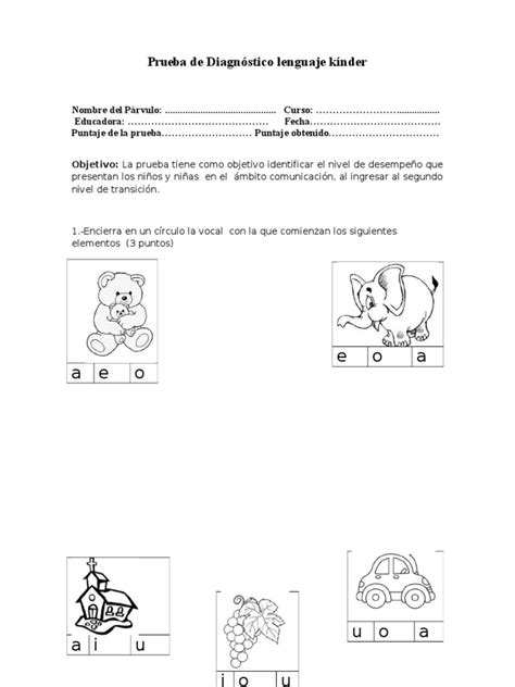 Prueba de Diagnóstico Kínder lenguaje