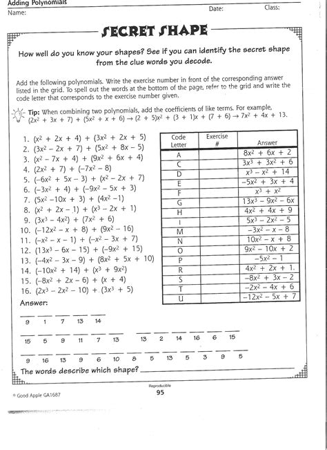 Identifying Polynomials Worksheet Answers
