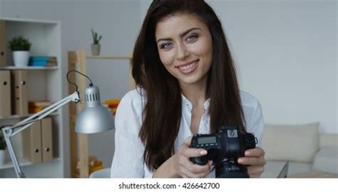 Smiling Brunette Woman Wearing White Shirt Stock Photo 426642700 Shutterstock