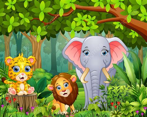 Gambar Kartun Haiwan Di Hutan Latar Belakang Hewan Hu