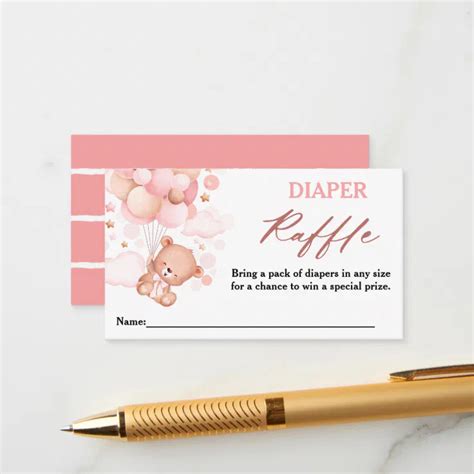 Teddy Bear Hot Air Balloon Pink Diaper Raffle Enclosure Card Zazzle