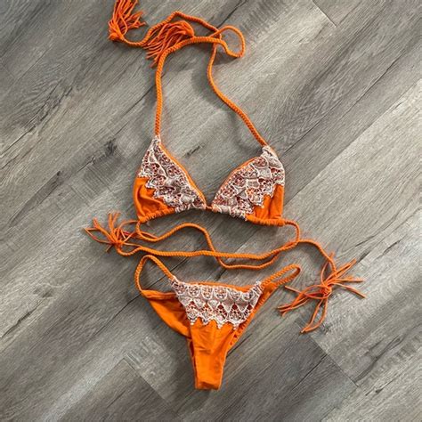 Beach Babe Swim Swim Beach Babe Swimwear Orange Lace Bitsy Bikini Set Poshmark